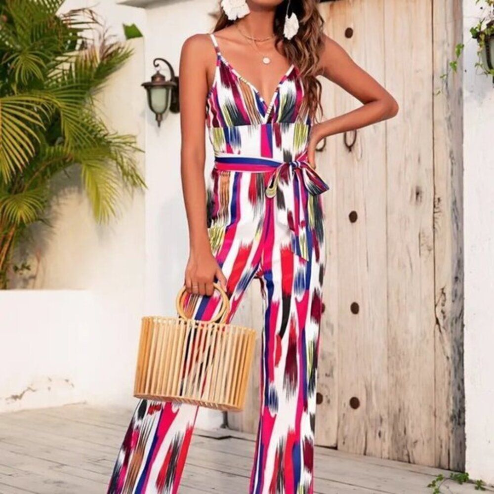 Women''s Allover Print Straight Leg‎ Stretch Jumpsuit